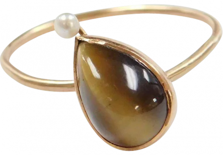 Edwardian Cats Eye & Seed Pearl Ring 14K Gold ~ Converted Stick Pin