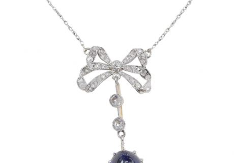 Edwardian Diamond and Sapphire Bow Necklace 3.30 ctw~ 18k Gold and Platinum
