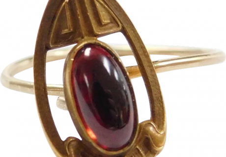 Edwardian Garnet Cabochon Ring 14K Gold ~ Converted Stick Pin