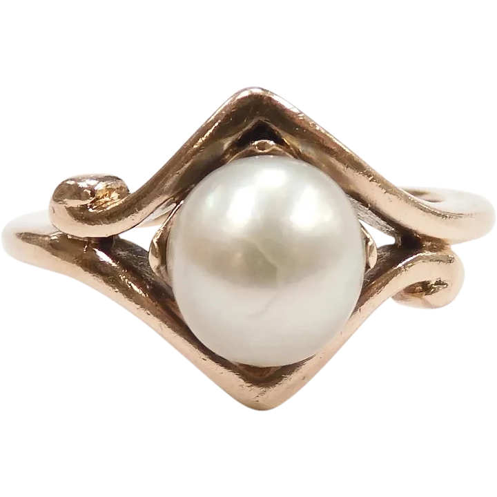 Edwardian Pearl Solitaire Ring 10k Yellow Gold