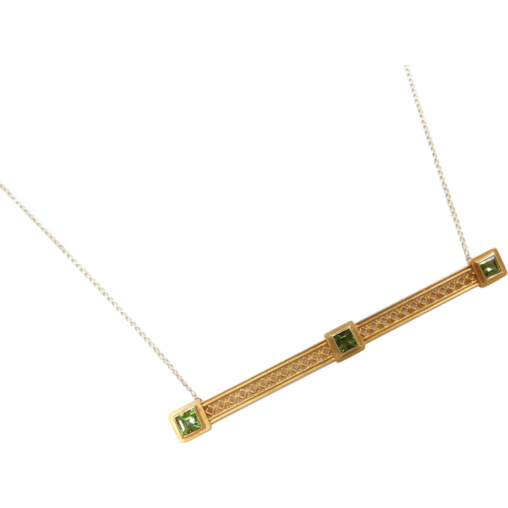Edwardian Tsavorite Bar Pin Necklace Conversion 14k Gold