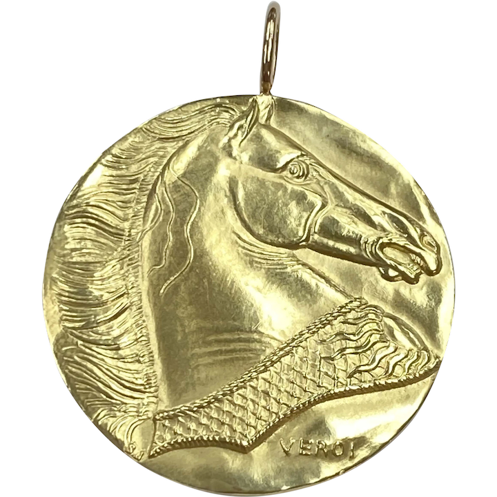 Equestrian Pendant Medallion 18K Gold, 20 Year Seniority Award