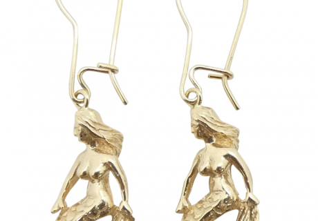Exotic Mermaid Dangle Earrings 14K Yellow Gold