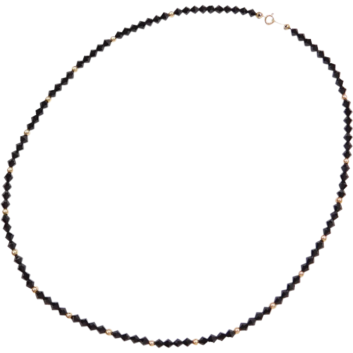 Faceted Black Onyx & 14K Gold Bead Necklace