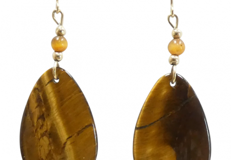 Fierce Tigers Eye Dangle Earrings 14k Yellow Gold