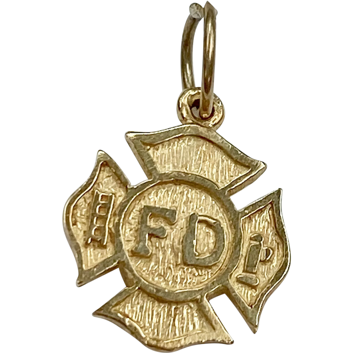 Fire Department Maltese cross Charm 14K Gold