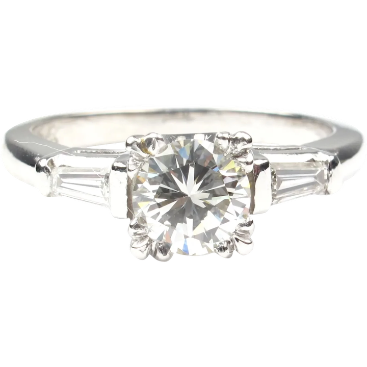 GIA Certified 0.90 ctw 1940’s Retro Diamond Platinum Engagement Ring