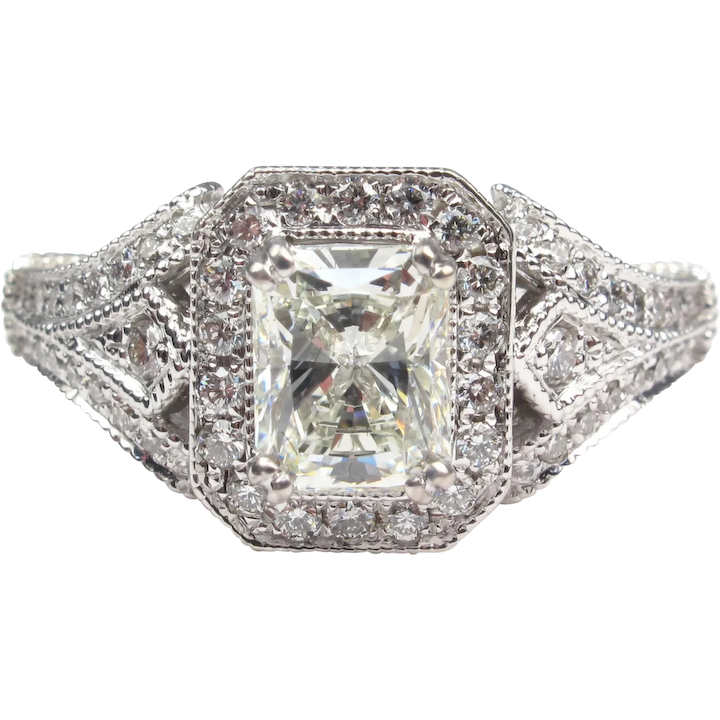 GIA Certified .92 Carat (1.32 ctw) Radiant Diamond Engagement Ring 14k White Gold