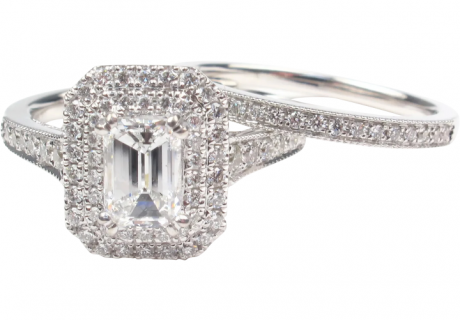 GIA Certified .95 carat (1.71 ctw) Emerald Diamond Engagement Wedding Set 14k White Gold