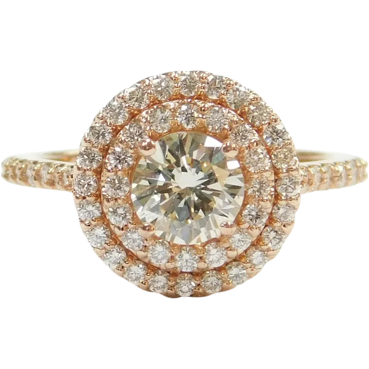 GIA Certified Diamond .81 Carat (1.31 ctw) Double Halo Engagement Ring 14k Rose Gold 143