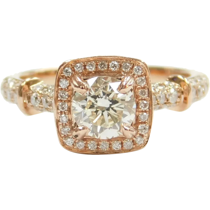 GIA Certified Diamond .82 Carat (1.42 ctw) Halo Engagement Ring 14k Rose Gold