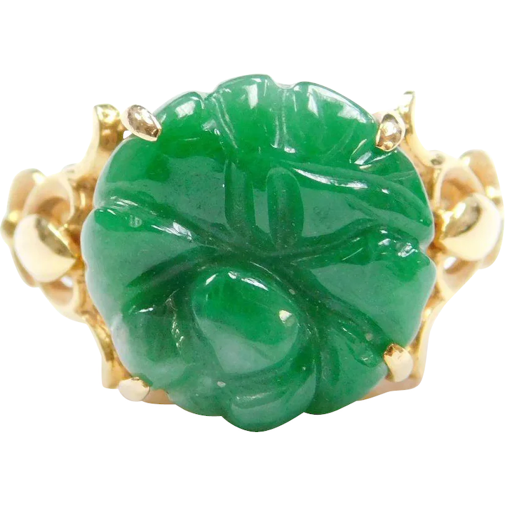 Gorgeous Jadeite Jade Vintage Ring 18K Gold
