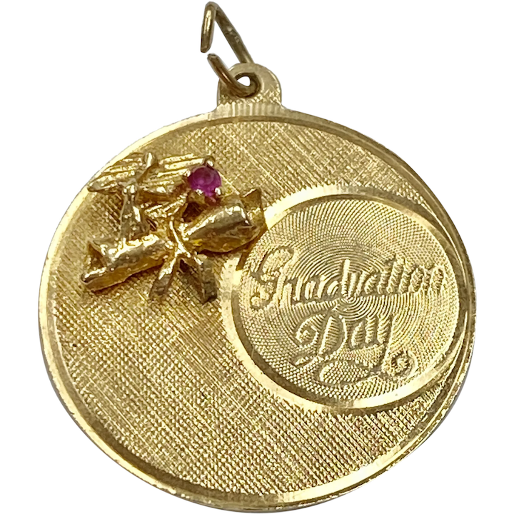Graduation Day Vintage Charm 14K Gold and Ruby
