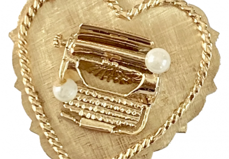 HEART & Typewriter Vintage Charm 14K Gold Cultured Pearl Accent
