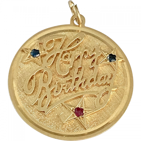Happy Birthday Jeweled Vintage Charm 14K Gold