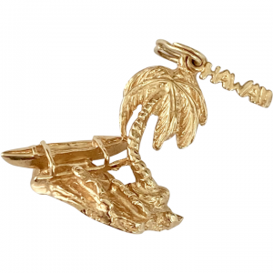 Vintage Hawaii Charm Kai 'Opua/Canoe & Palm Tree 14K