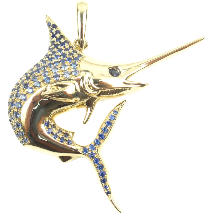 Custom 14k Gold Sapphire Swordfish Pendant