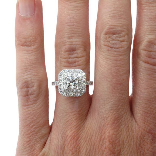 Impressive 1.83 ctw GIA Certified Princess Diamond Double Halo Engagement Ring