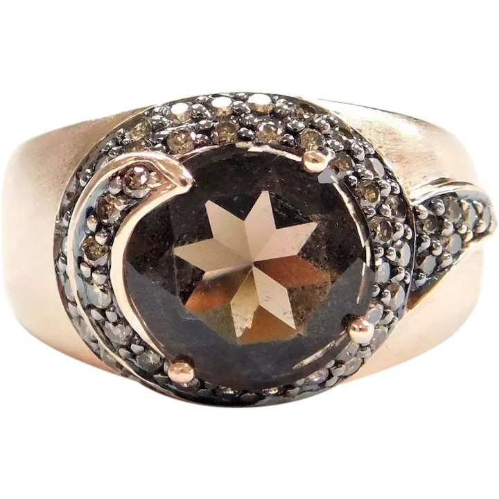 Intriguing Smoky Quartz & Chocolate Diamond Fashion Ring 14k Rose Gold 2.76 ctw