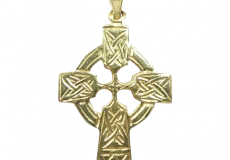 Irish Celtic Warrior Cross Pendant 14K Yellow Gold