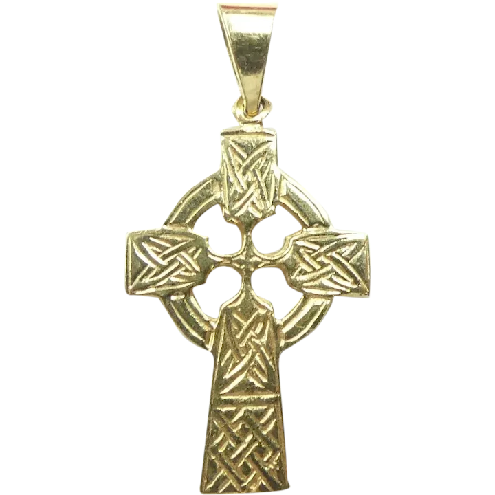Irish Celtic Warrior Cross Pendant 14K
