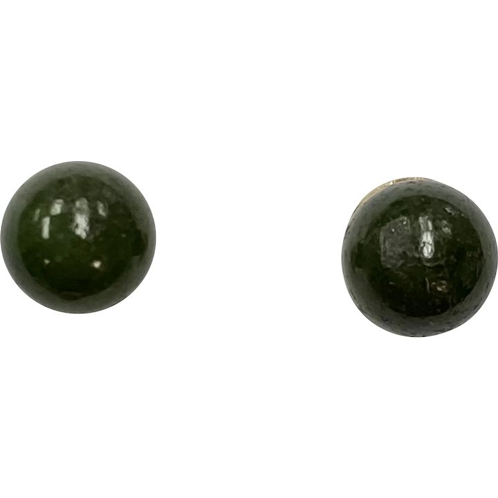 Jade Ball Stud Vintage Earrings 7mm 14K Gold