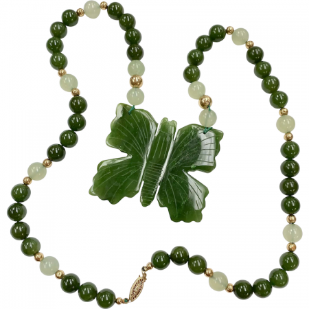 Jade Butterfly Vintage Necklace 14K Gold