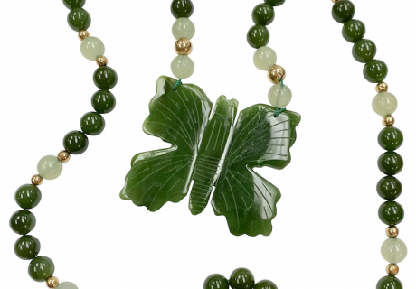 Jade Butterfly Vintage Necklace 14K Gold