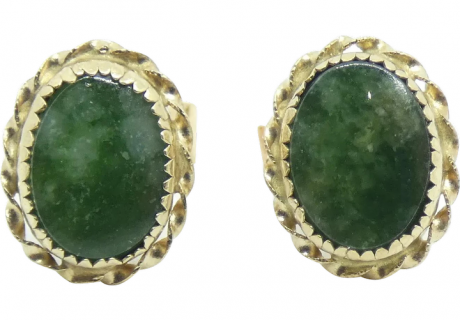 Jade Oval Stud Earrings 14k Yellow Gold