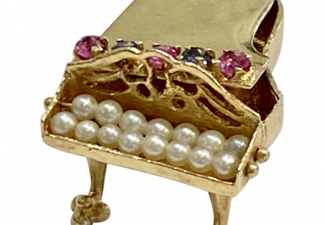 BIG Jeweled Grand Piano Charm 14K Gold Three-Dimensional