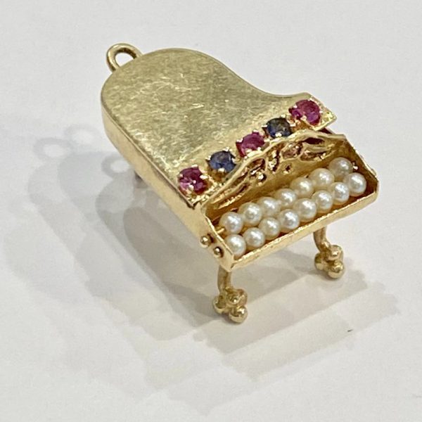 BIG Jeweled Grand Piano Charm 14K Gold Three-Dimensional