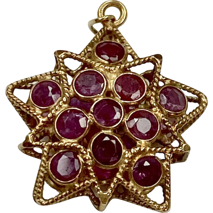 Jeweled STAR Vintage Charm 1.98 Carat TW Ruby & 14K Gold