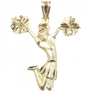 Jumping Cheerleader Pendant With Pom-Poms 14k