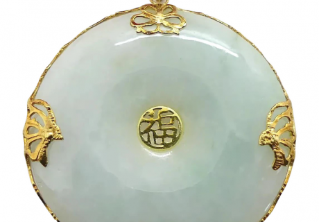 LARGE Jade “Good Fortune” Butterfly Pendant 14K Yellow Gold