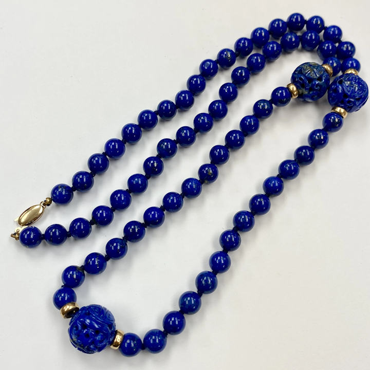 Lapis Lazuli Beaded Necklace with Floral Pendant – Silvia Handmade Jewelry