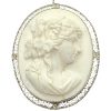 Lava Rock Cameo Pendant Brooch 14K White Gold Filigree