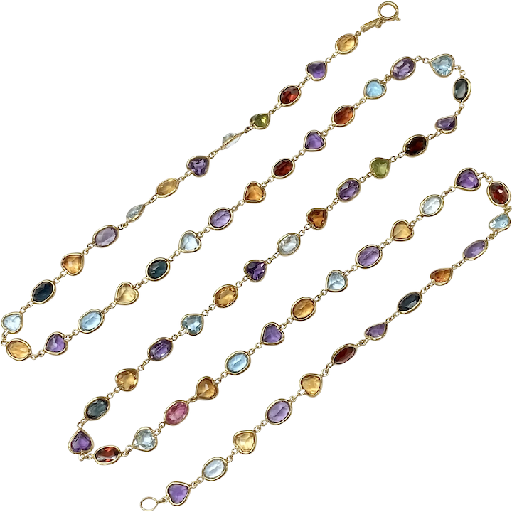 Long Colorful Multi-Gemstone Necklace 18K Gold, 44.80 CTW, 31″ Length