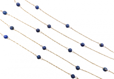 Long Lapis Lazuli Bead Station Necklace 14k Yellow Gold