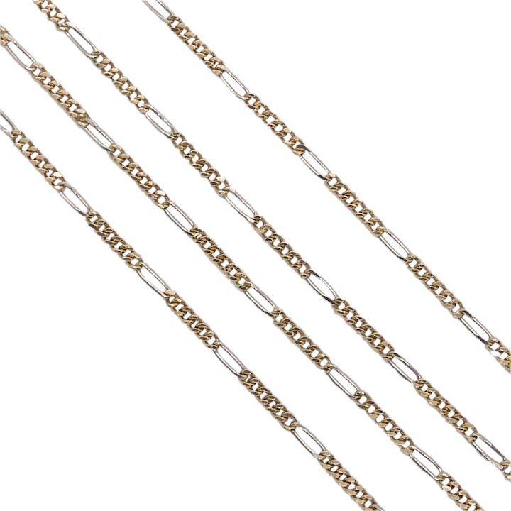 Long Two-Tone Figaro Link Chain 14k White & Yellow Gold