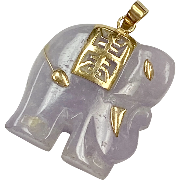 Lucky Elephant Vintage Charm Pendant Amethyst & 14K Gold