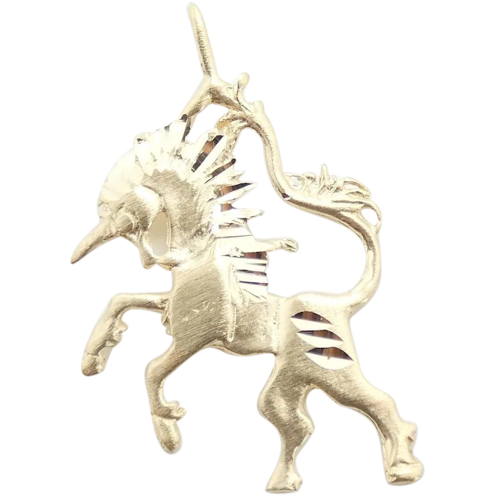Magical Unicorn Pendant 14K Yellow Gold