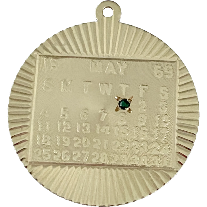 May Calendar Vintage Charm Emerald Accent 14K Gold