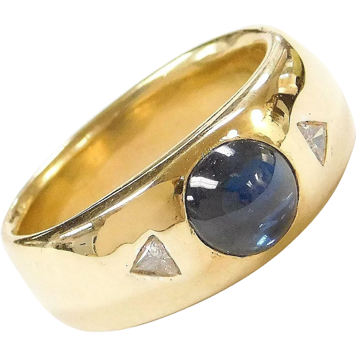 Men’s Sugar Loaf Sapphire & Trillion Diamond Ring 2.28 tgw 18k Gold