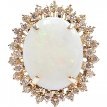 Mid-Century Breathtaking Opal and Diamond 10.43 ctw Halo Ring 14k Gold