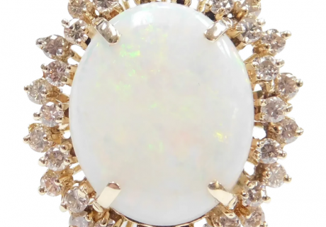 Mid-Century Breathtaking Opal and Diamond 10.43 ctw Halo Ring 14k Gold