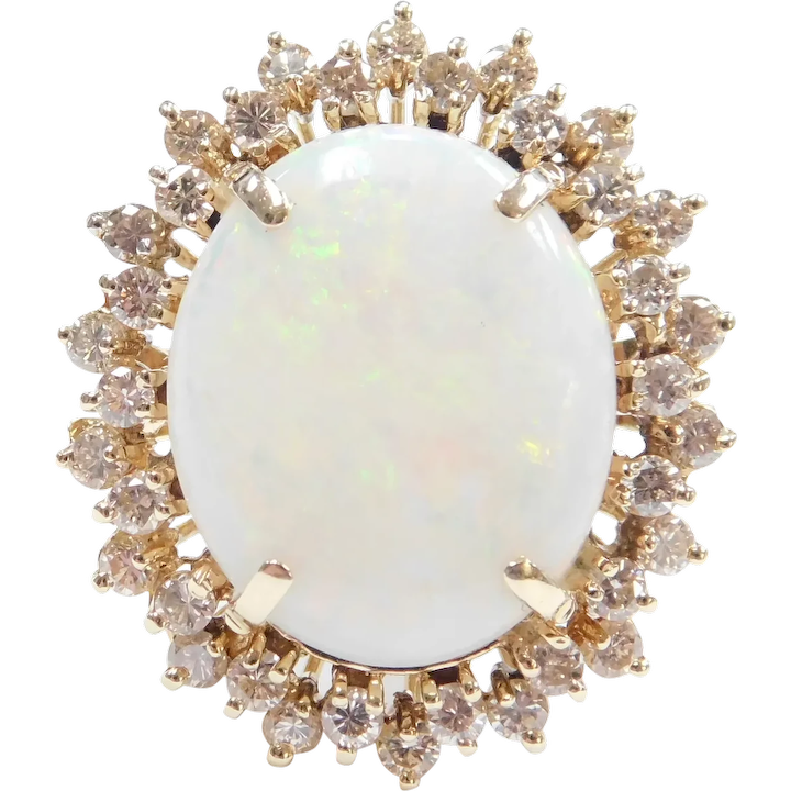 Mid-Century Breathtaking Opal and Diamond Halo Ring