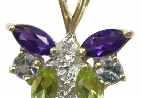 Multi Gemstone Butterfly Pendant 14K Yellow Gold