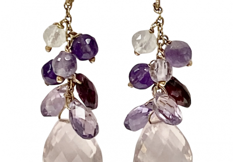 Multiple Gemstone Dangle Earrings 14K Gold Rose Quartz