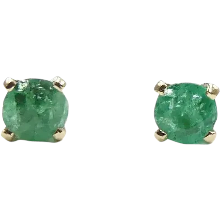 Natural .36ctw Emerald Solitaire Earrings 14K Yellow Gold