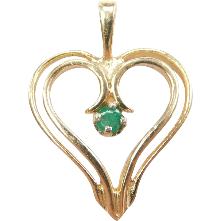 Natural Emerald .06 Carat Heart Pendant 14k Gold